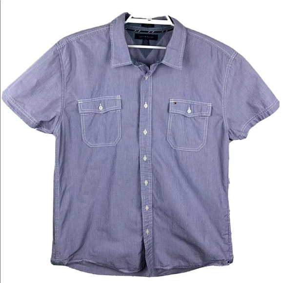 Tommy Hilfiger Blue Custom-Fit Check Print Button - Picture 7 of 7